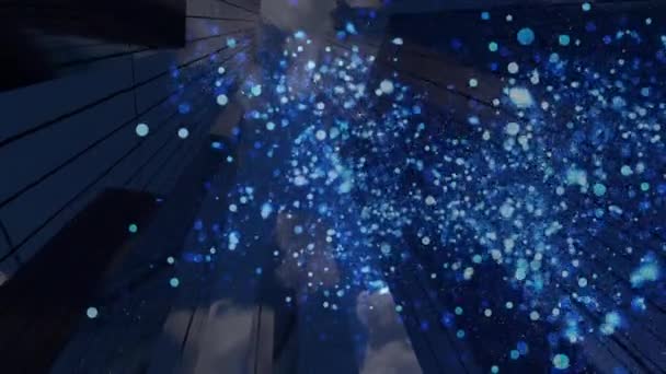 Animación Puntos Azules Brillantes Sobre Edificios Oficinas Modernos Fondo Concepto — Vídeos de Stock