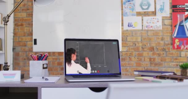 Caucasian Female Teacher Displayed Laptop Screen Video Call Online Education — Stock Video