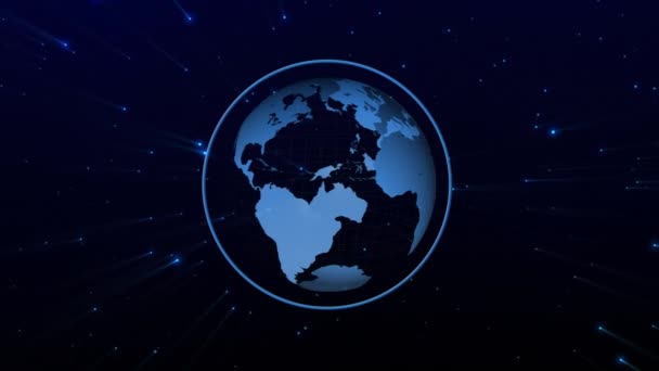 Animacja Szarego Globu Aureolą Obracającą Się Tle Kosmosu Świecącymi Niebieskimi — Wideo stockowe