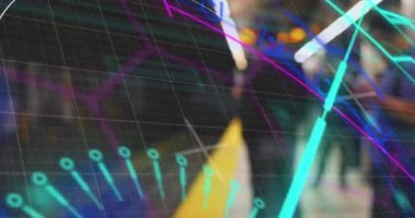 Arka plandaki tren platformunda tarama ve veri işleme animasyonu. Dijital arayüz küresel bağlantı ve dijital olarak oluşturulan iletişim konsepti.