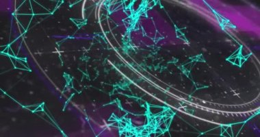 Yuvarlak tarayıcıya ve siyah arkaplanda ışık izlerine karşı bağlantılar ağı. küresel ağ oluşturma ve bağlantı kavramı