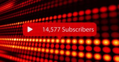 Artan sayıda abonenin arka planda kırmızı ışık sıralarıyla canlandırılması. haberleşme teknolojisi ve sosyal medya popülerlik kavramı, dijital olarak oluşturulmuş video