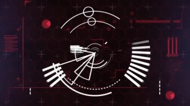 Siyah arkaplanda dijital arayüze karşı yuvarlak tarayıcı ve veri işleme. bilgisayar arayüzü teknolojisi kavramı