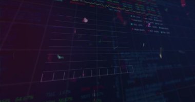 Borsa mali veri işlemlerinin üzerine düşen konfetilerin animasyonu. Dijital arayüz küresel finans ve dijital olarak üretilen kutlama konsepti.