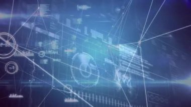 Mavi arkaplanda veri işleme ile dijital arayüze karşı bağlantılar ağı. küresel ağ oluşturma ve bilgisayar arayüzü kavramı