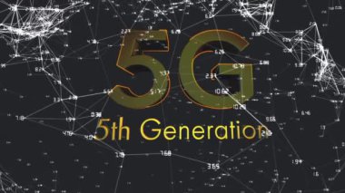 Siyah arkaplandaki bağlantı ağına karşı 5g metnin dijital animasyonu. küresel ağ oluşturma ve bağlantı kavramı