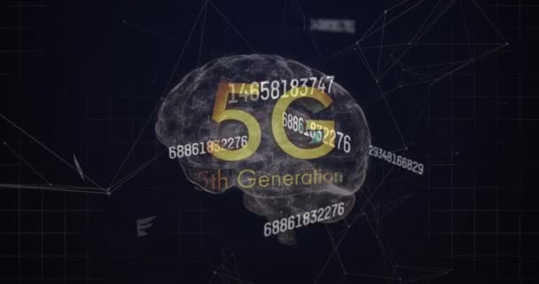 Множественные Изменения Чисел Текст Против Человеческого Мозга Вращается Черном Фоне — стоковое видео