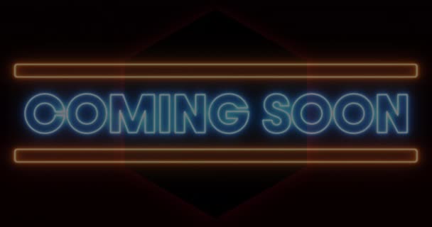 Animation Coming Soon Text Blue Neon Red Neon Hexagons Communication — Stock Video