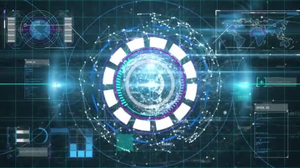 Animación Del Escaneo Del Alcance Procesamiento Datos Sobre Mapa Mundial — Vídeo de stock