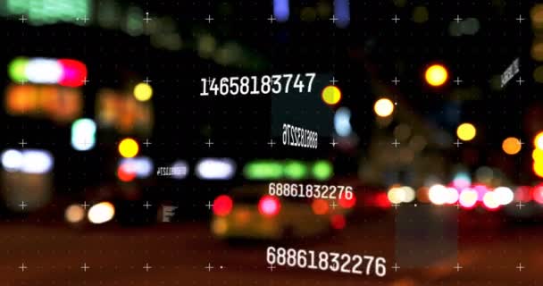 Vídeo Compuesto Digital Múltiples Números Cambiantes Contra Tráfico Nocturno Ciudad — Vídeo de stock