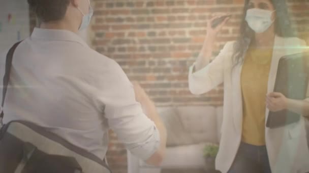 Spots Light Diverse Office Colleagues Greeting Each Other Touching Elbows — Stock Video