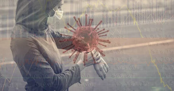 Digitális Illusztráció Egy Coronavirus Covid Sejt Felett Adatfeldolgozás Statisztika Mutatja — Stock Fotó