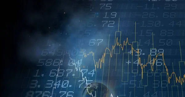 Ilustración Digital Globo Sobre Procesamiento Datos Estadísticas Que Muestran Segundo — Foto de Stock