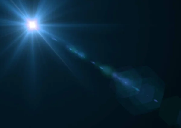 Leuchtend Blauer Lichtfleck Und Leichte Spuren Über Blauem Hintergrund Licht — Stockfoto