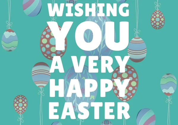 Kívánok Önnek Egy Nagyon Boldog Húsvéti Szöveget Húsvéti Tojás Zöld — Stock Fotó