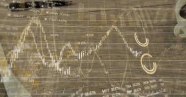 Finansal veri işleme animasyonu ve dalgalanan çizgiler. küresel finans ve iş konsepti dijital olarak oluşturulmuş video.