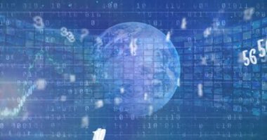 Finansal veri işleme ve dünya çapında değişen rakamların animasyonu. dijital arayüz, küresel finans ve iş konsepti dijital olarak oluşturulmuş video.