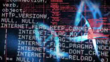 Arka planda 3D DNA iplikçikleri ve bilimsel veri işleme sisteminin animasyonu. küresel bilim, bağlantı ve iletişim konsepti dijital olarak oluşturulmuş video.