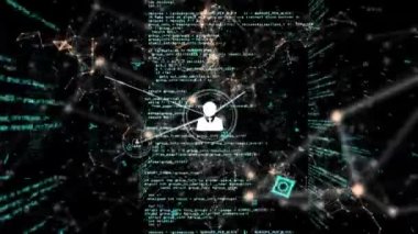 Bağlı insan simgeleri ve siyahla ilgili bilgileri gösteren arayüz animasyonu. iletişim teknolojisi dijital arayüz kavramı, dijital olarak oluşturulmuş video.