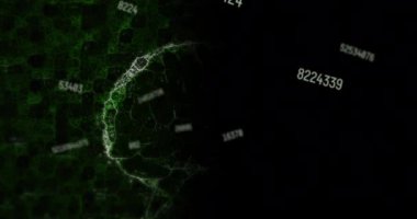 Değişen sayıların, insan beyninin dönen 3 boyutlu modelinin animasyonu. eğitim ve öğrenme kavramı dijital olarak oluşturulmuş video.