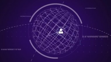 Siyahın üzerinde dönen dünya ile bağlantılı insan ikonlarının animasyonları. küresel iletişim dijital arayüz kavramı, dijital olarak oluşturulmuş video.