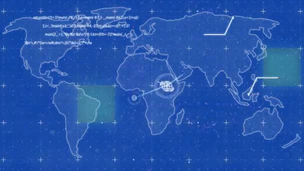Animación Interfaz Que Muestra Mapa Del Mundo Red Iconos Conectados — Vídeo de stock