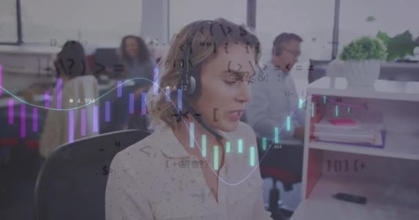 Animación Interfaz Con Gráficos Datos Con Empresarias Colegas Que Trabajan — Vídeo de stock