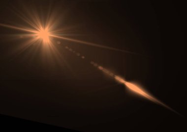 Koyu arkaplanda parlak turuncu ışık ve ışık izleri var. ışık ve renk kavramı dijital olarak oluşturuldu.