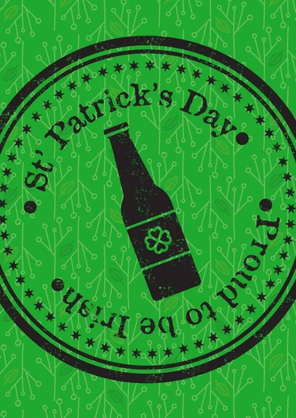 Patrick Day Proud Irish Text Bottle Circle Green Background Celebration — Stock Photo, Image