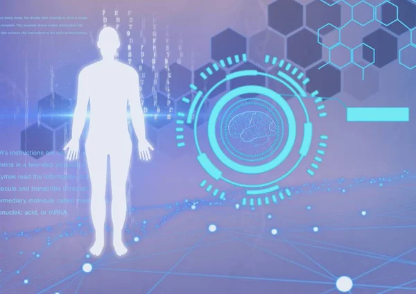 Procesamiento Datos Científicos Con Cuerpo Humano Escaneo Alcance Sobre Fondo —  Fotos de Stock