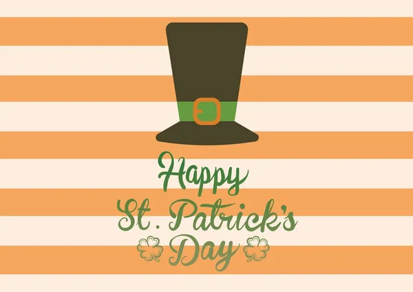 Happy Patrick Day Sale Tekst Met Hoed Oranje Gestreepte Achtergrond — Stockfoto