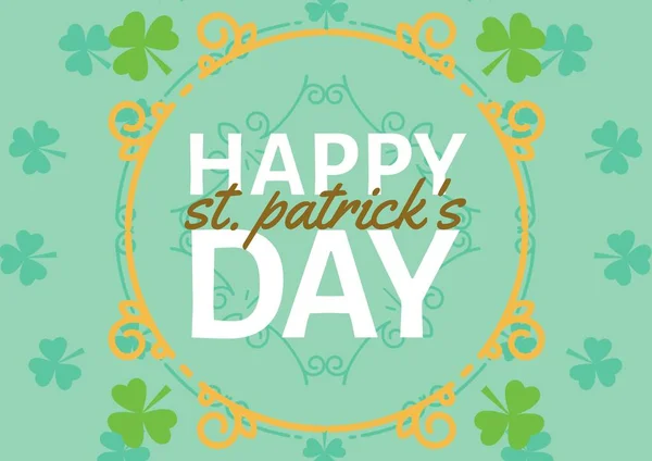 Happy Patrick Day Text Frame Clover Patterned Green Background Celebration — Stock Photo, Image