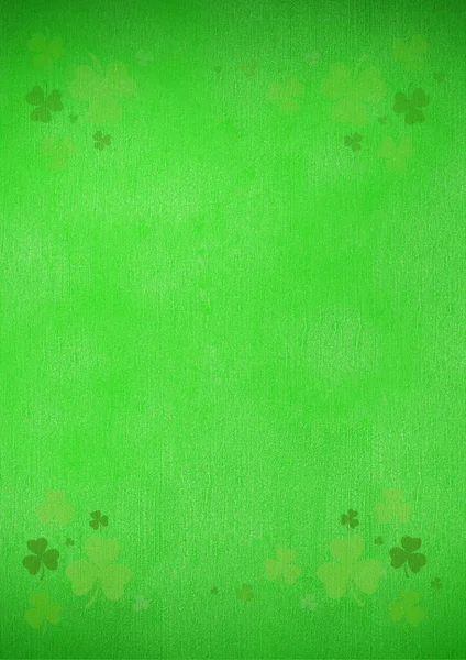 緑の背景の隅に複数のクローバーのパターン 聖パトリックのデー セレブレーションのコンセプトは — ストック写真