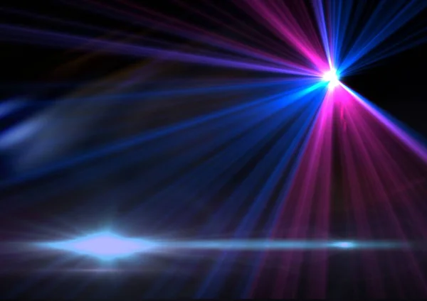 Leuchtende Blaue Lichtpunkte Mit Blauen Und Rosafarbenen Lichtspuren Auf Schwarzem — Stockfoto