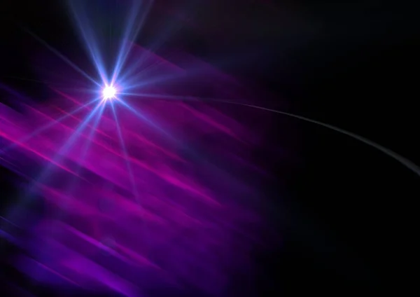 Светящееся Фиолетовое Пятно Света Над Розовыми Световыми Следами Черном Фоне — стоковое фото