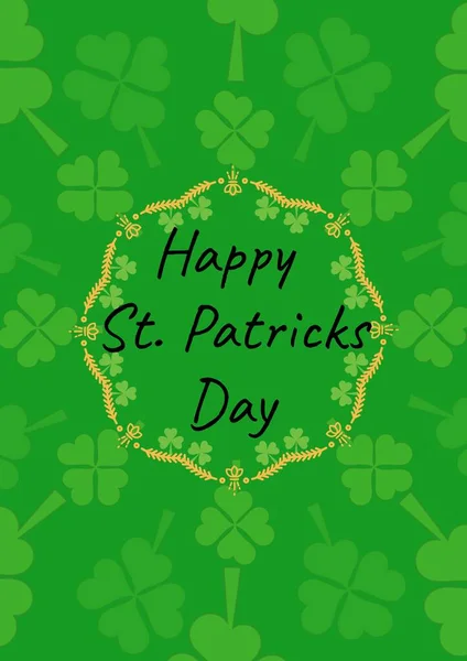 Happy Patrick Day Tekst Frame Met Klaverblaadjes Groene Achtergrond Viering — Stockfoto