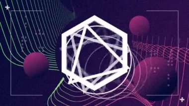 Soyut şekiller üzerinde kusursuz döngü üzerinde dönen çoklu beyaz geometrik şekillerin animasyonu. renk, tekrarlama ve hareket konsepti dijital olarak oluşturulmuş video.