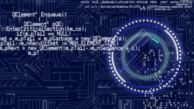 Ana kartın arkasında olduğu dairesel dürbünün ve bilginin animasyonu. iletişim teknolojisi dijital arayüz kavramı, dijital olarak oluşturulmuş video.