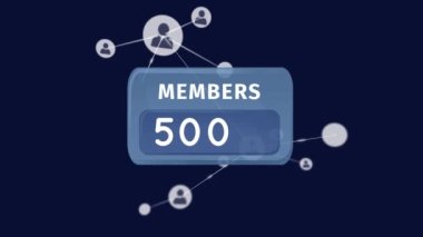 Sayıların ve üyelerin animasyonu simgelerle olan bağlantılar ağı üzerinden metin metinleri. küresel sosyal medya, bağlantı ve iletişim konsepti dijital olarak oluşturulmuş video.