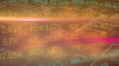 Bilgisayar devresi elementleri üzerinden finansal veri işleme animasyonu. küresel finans ve iş konsepti dijital olarak oluşturulmuş video.