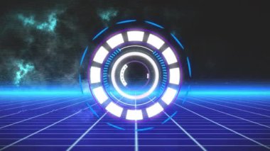 Arka plandaki mavi parlayan ızgara üzerinde taramaların animasyonu. Dijital arayüz küresel bağlantı ve dijital olarak oluşturulan iletişim konsepti.