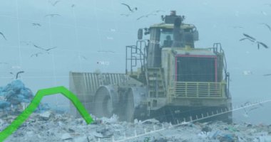 Bir çöp yığını üzerinde finansal veri işleme animasyonu. dijital arayüz küresel finans ve iş konsepti dijital olarak oluşturulmuş video.