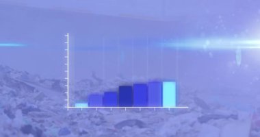Atık imha alanının üzerine kaydedilen istatistiklerin canlandırması. Çevre, küresel ısınma ve iklim değişikliği kavramı dijital olarak oluşturulmuş video.