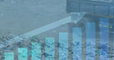 Bir çöp yığını üzerinde finansal veri işleme animasyonu. dijital arayüz küresel finans ve iş konsepti dijital olarak oluşturulmuş video.