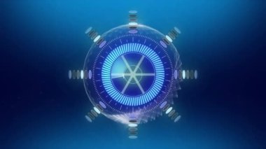 Mavi arkaplandaki tarama ve yanıp sönen çizgilerin animasyonu. Dijital arayüz küresel bağlantı ve dijital olarak oluşturulan iletişim konsepti.