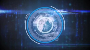 Simge ağıyla tarama ve veri işleme alanlarının animasyonu. Dijital arayüz küresel bağlantı ve dijital olarak oluşturulan iletişim konsepti.