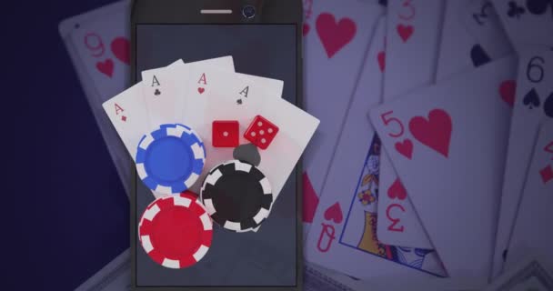 Animation Jetons Casino Dés Cartes Jouer Sur Smartphone Jeu Mondial — Video