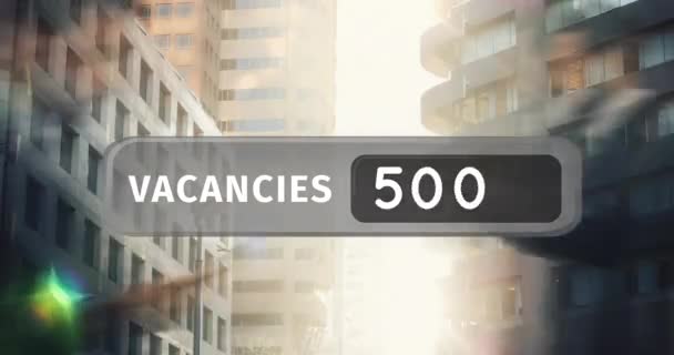 Animation Numbers Vacancies Text Pedestrians Busy City Street Global Networking — Stock Video