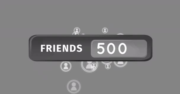 Animation Numbers Changing Friends Text Multiple People Icons Grey Background — Stock Video
