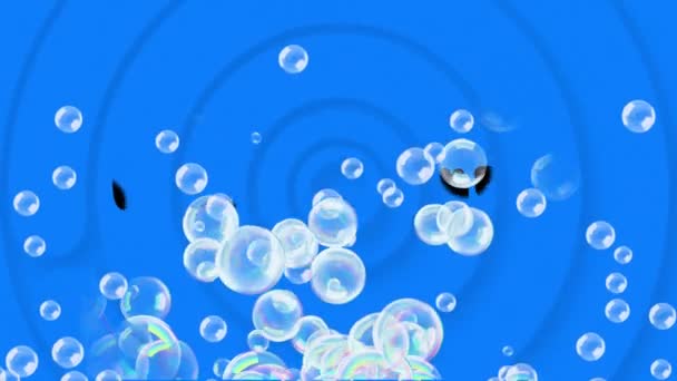 Animation Glad Födelsedag Text Med Bubblor Och Koncentriska Blå Cirklar — Stockvideo
